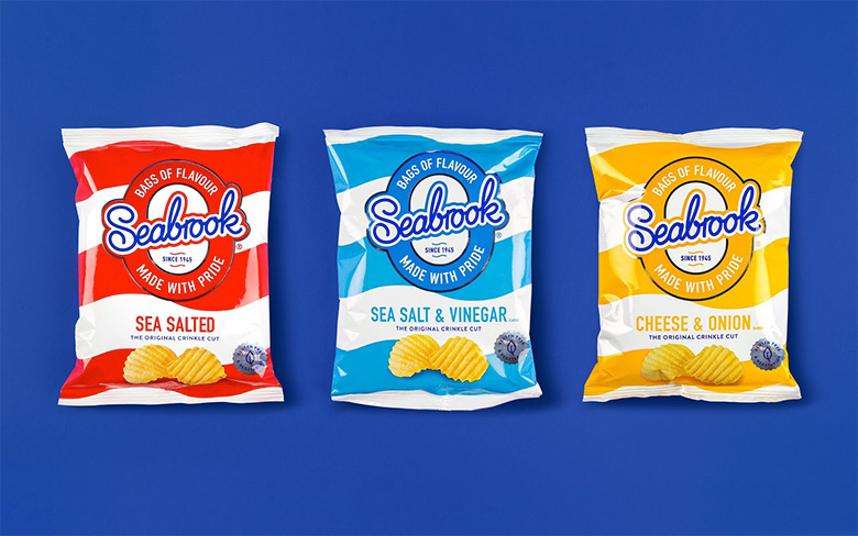 Seabrook薯片LOGO，Seabrook薯片标志，知名薯片品牌设计，薯片品牌包装设计，食品品牌形象设计